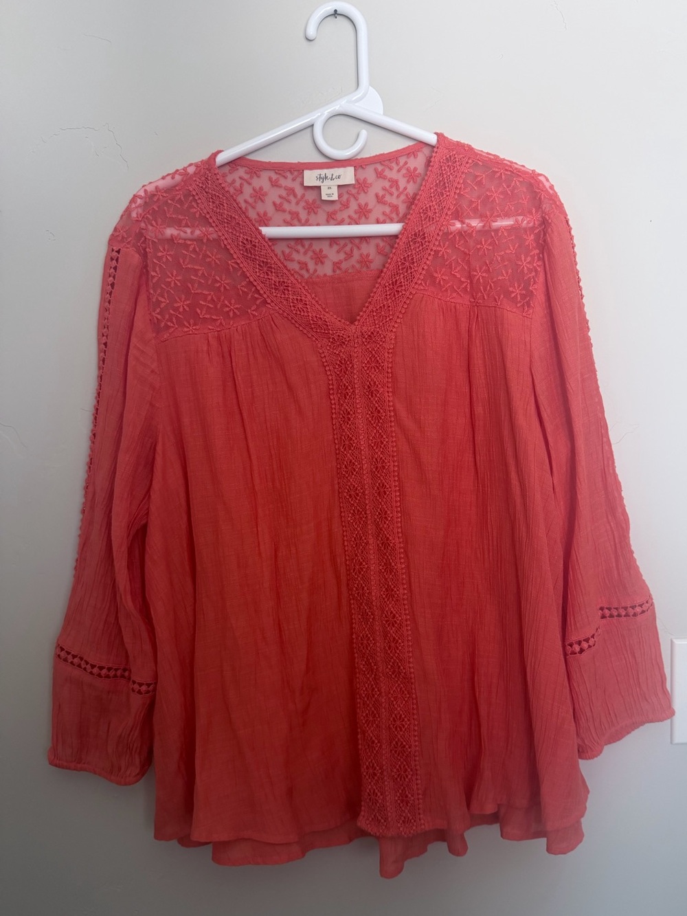 Style & Co. Coral Embroidered V-Neck Peasant Top